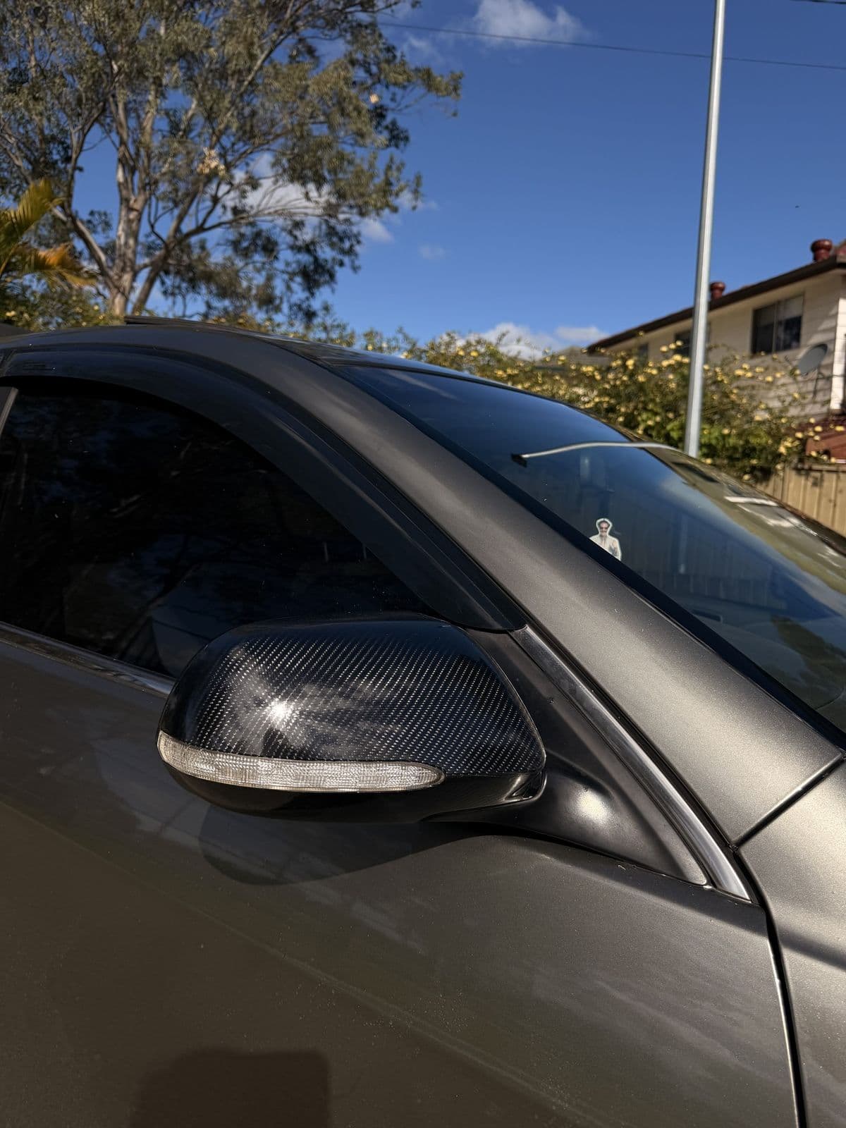 Carbon fibre wrapped mirror cap on a Honda Accord